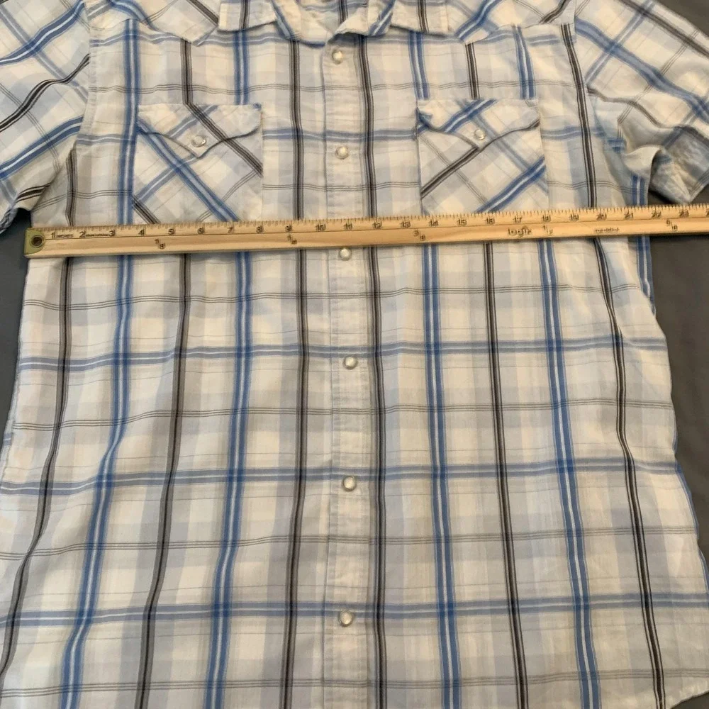 Levi's Western Shirt‎ Mens XL White Blue Plaid Short Sleeve Button Front Vintage